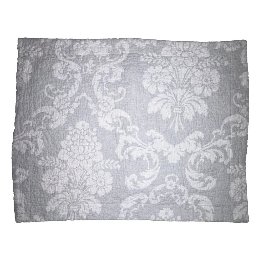 Laura Ashley Standard Gray Floral Pillow Sham Quilted Cotton Envelope Back Close